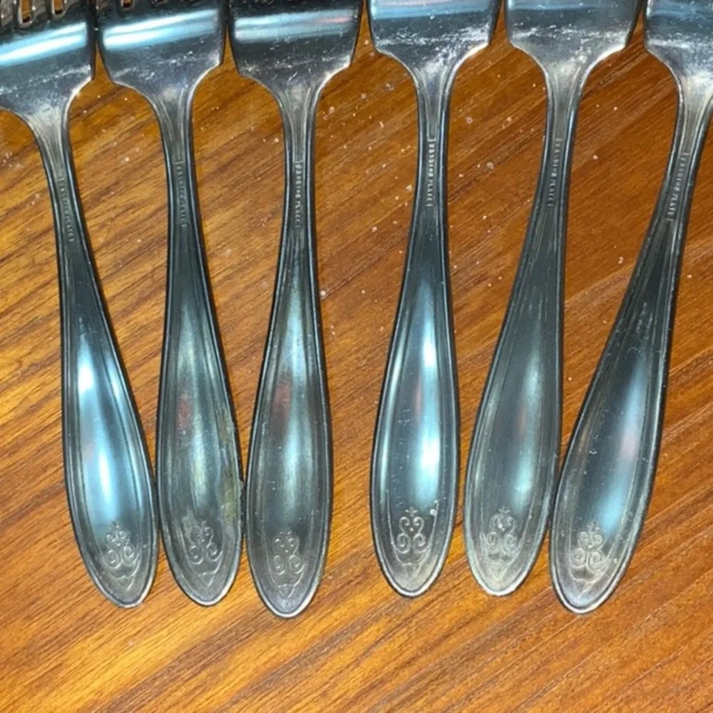 Six Fashion Plate Dessert Forks Vintage